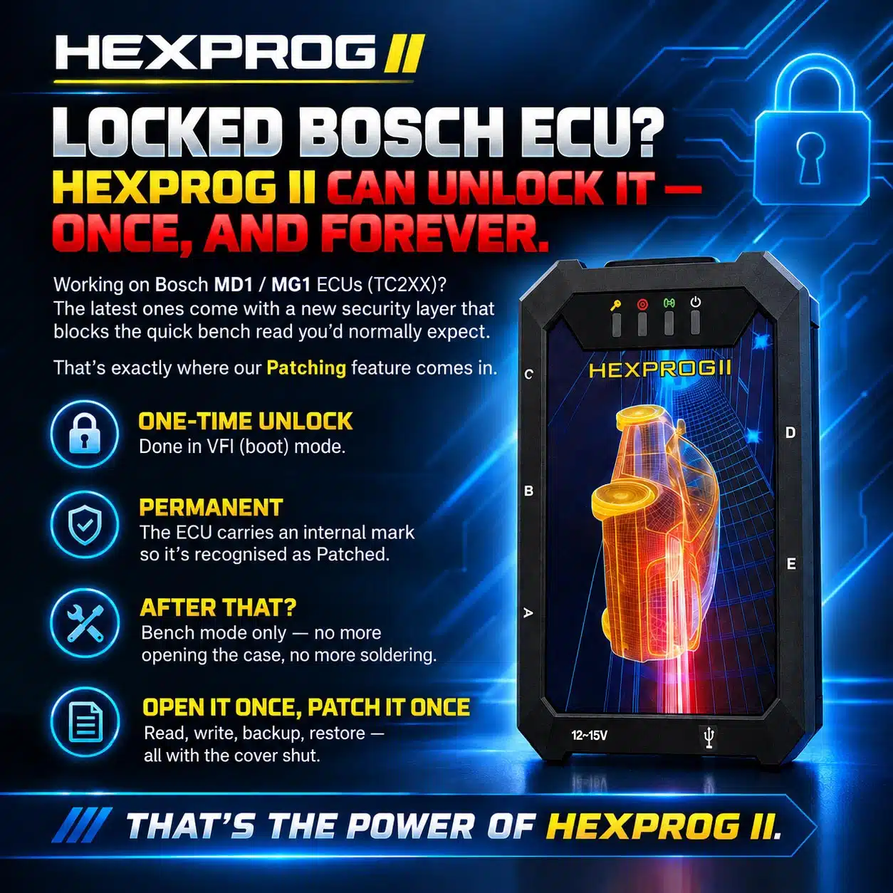 Hexprog II unlock locked Bosch ECU